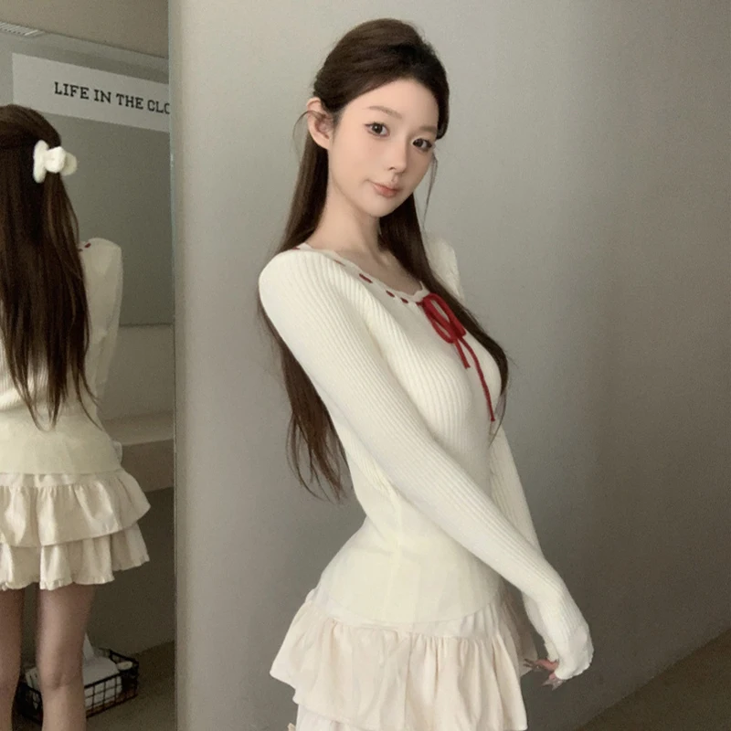 Korean Round Neck Strap Contrast Color Chic Slim Fit Inner Tops For Women 2025 Autumn And Winter High-end Bottoming Sweaters