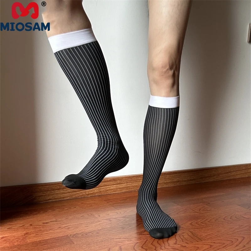 Miosam Custom Logo New Style Thick Streak Multiple Background Colors Dress Socks Formal Business Socks Nylon Crew Socks for Man