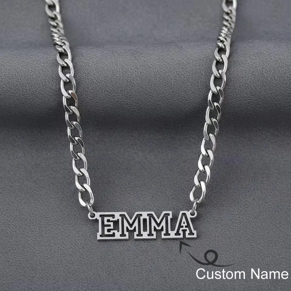 

Customized Name Necklace 18K Gold Plated Stainless Steel 5mm Width Cuban Link Chain Personalized Engraved Letter Pendant Jewelry