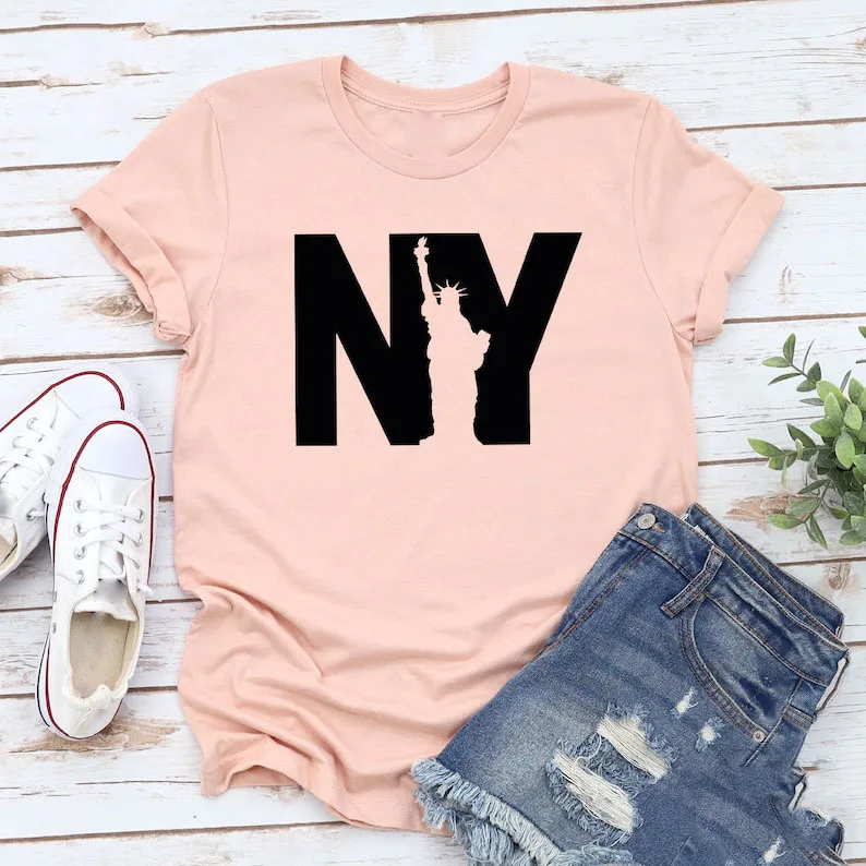 New York lover Shirt Statue Of Liberty Shirts Women Tshirt Fashion Cotton Round Neck Female Girl Streetwear Short Sleeve Top Tee