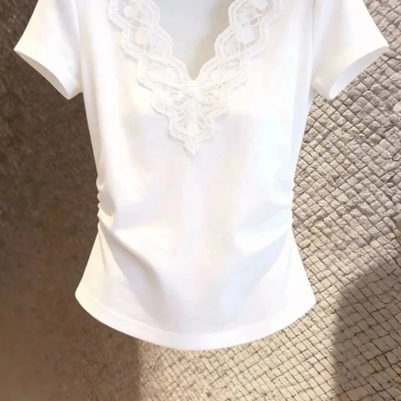 New 2026 Summer V-neck Short-sleeved Women's Casual Top Solid Fashion Korean Version High Quality Ladies Elegant T-shirt