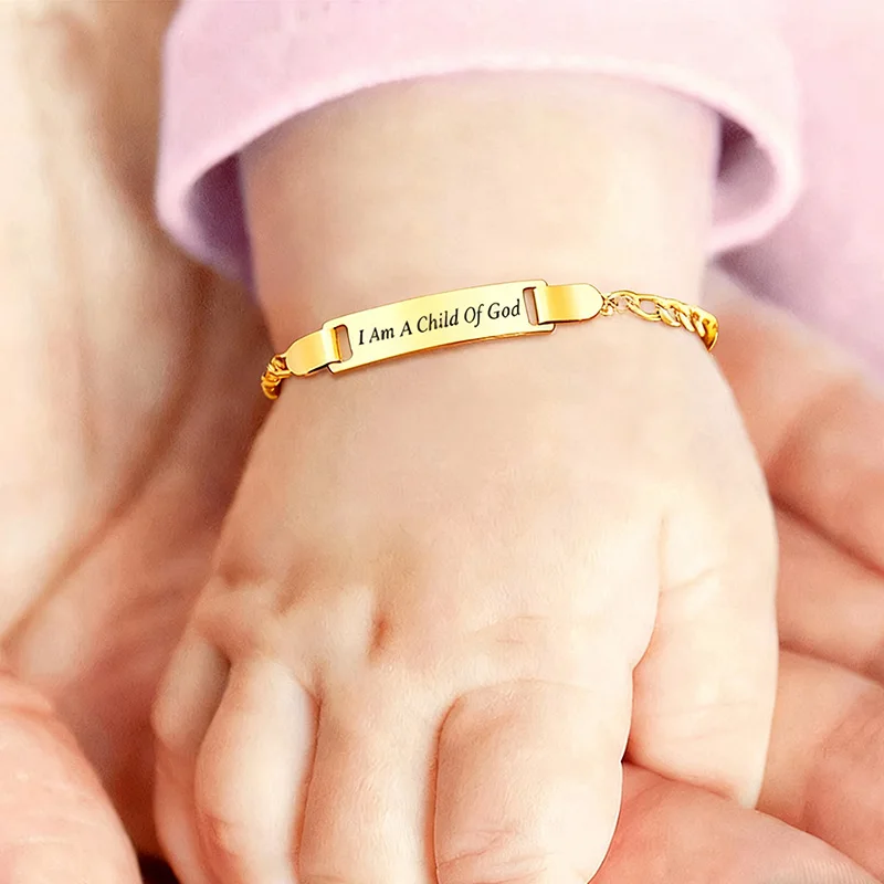 Edelstahl 18K vergoldetes Armband für Kinder mit Gravur „I Am A Child Of God“-Armbänder für Kinder, Schmuck