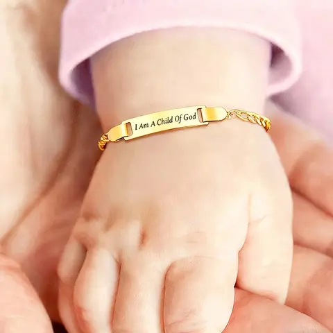 Stainless Steel 18K Gold Plated Bracelet For Kids Engraved I Am A Child Of God Bracelets Children Jewelry