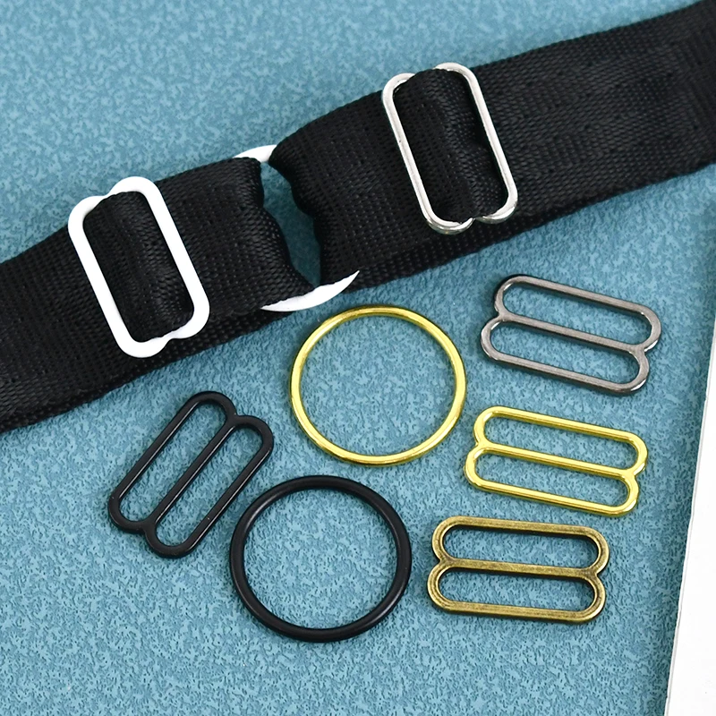 100Sets 6-20mm Bra Shoulder Strap Metal Buckles Bikini O Ring Clasps Underwear Tri-glide Slider Buckle DIY Sewing Accessories