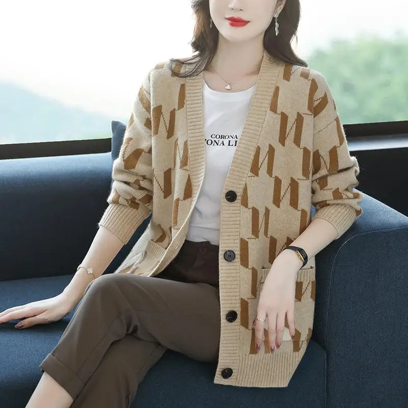 Nouveau tempérament mode tricot manteau Cardigan automne épais élégant haut surdimensionné t-shirt lâche dames pull manteau JJ703