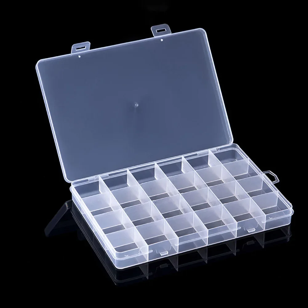 

24 Grid Transparent Plastic Rectangle Storage Box For Component Jewelry Box Bead Pills Organizer Nail Art Tip Case Container