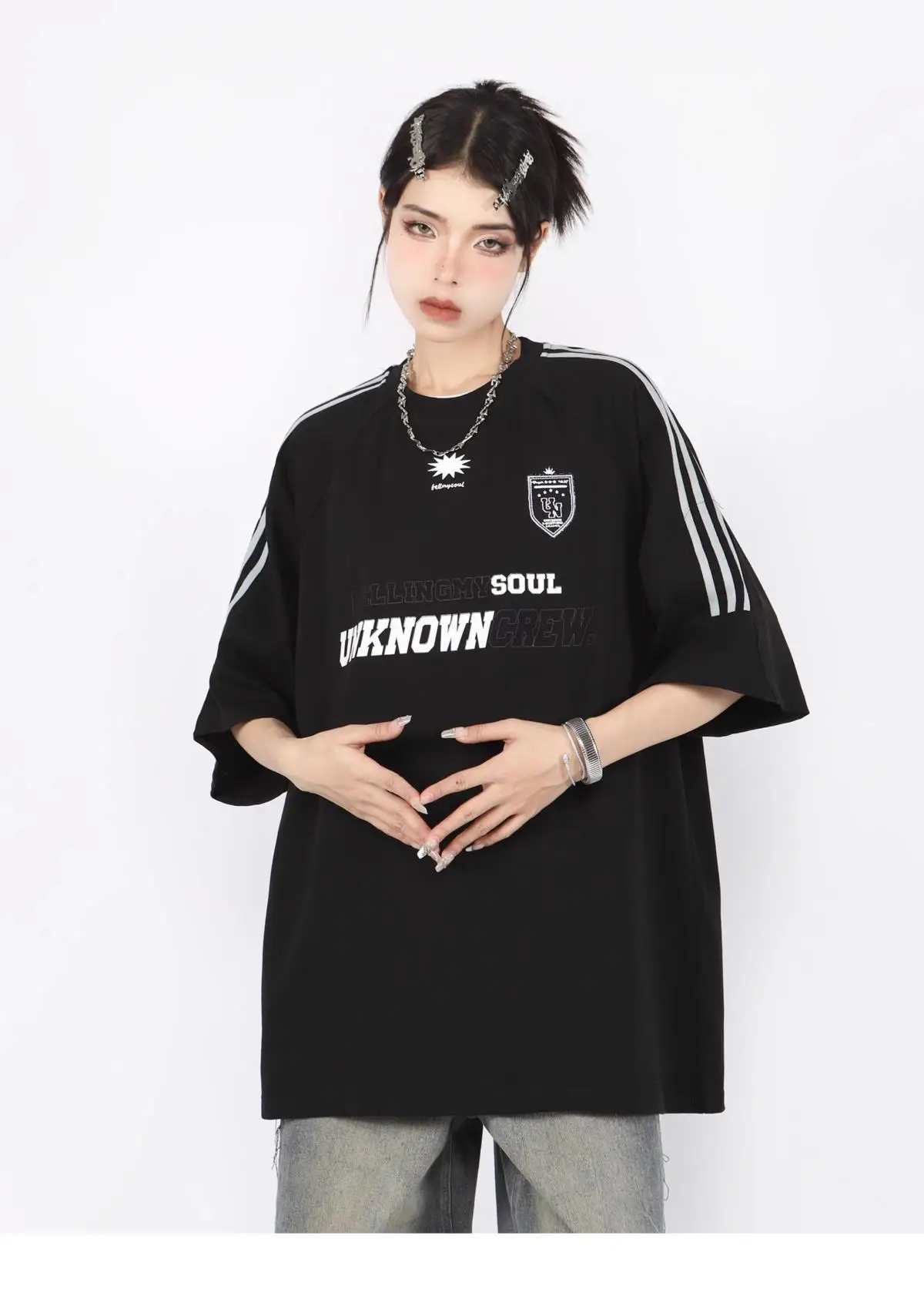 Hoge Kwaliteit Hot Selling American Retro Drie Bar Raglan Mouwen Oversized Korte Mouwen T-Shirt Koppels Casual Halve Mouwen Top