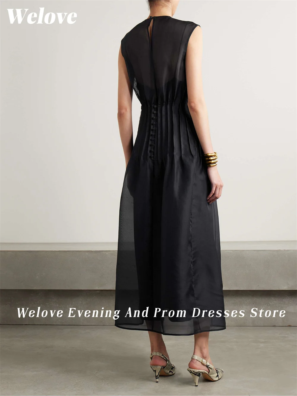 Welove O Neck Evening Dresses Pleated Ankle Length Organza A-Line Formal Occasions Dress New 2024