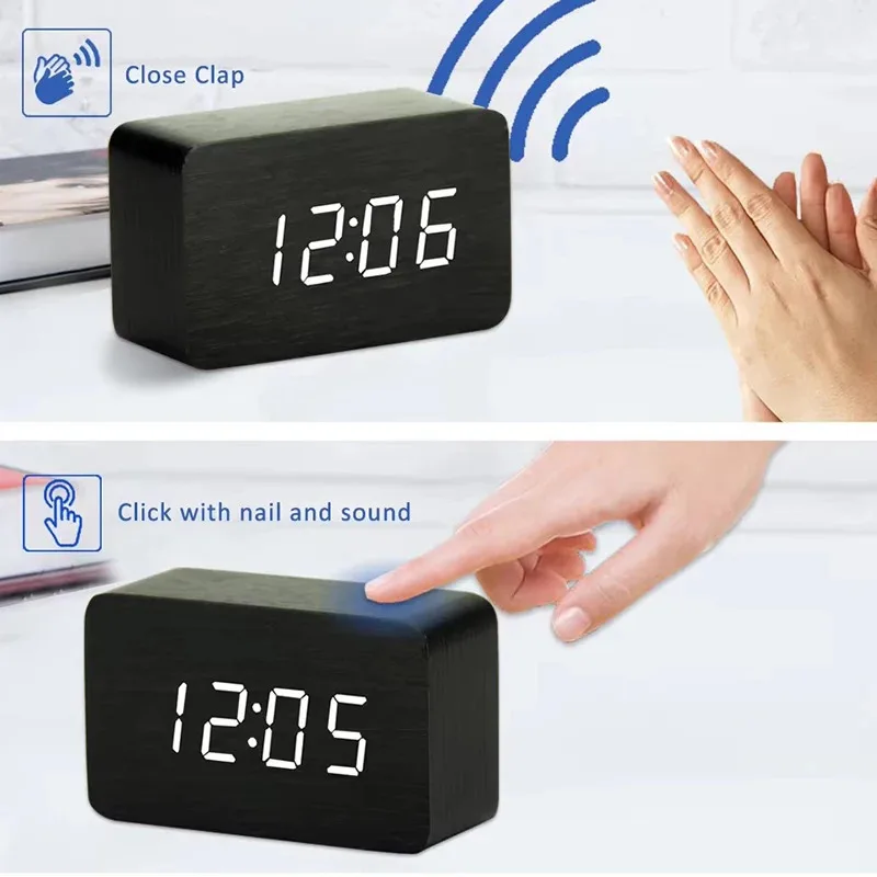 Wooden Digital Alarm Clock with Temperature 5