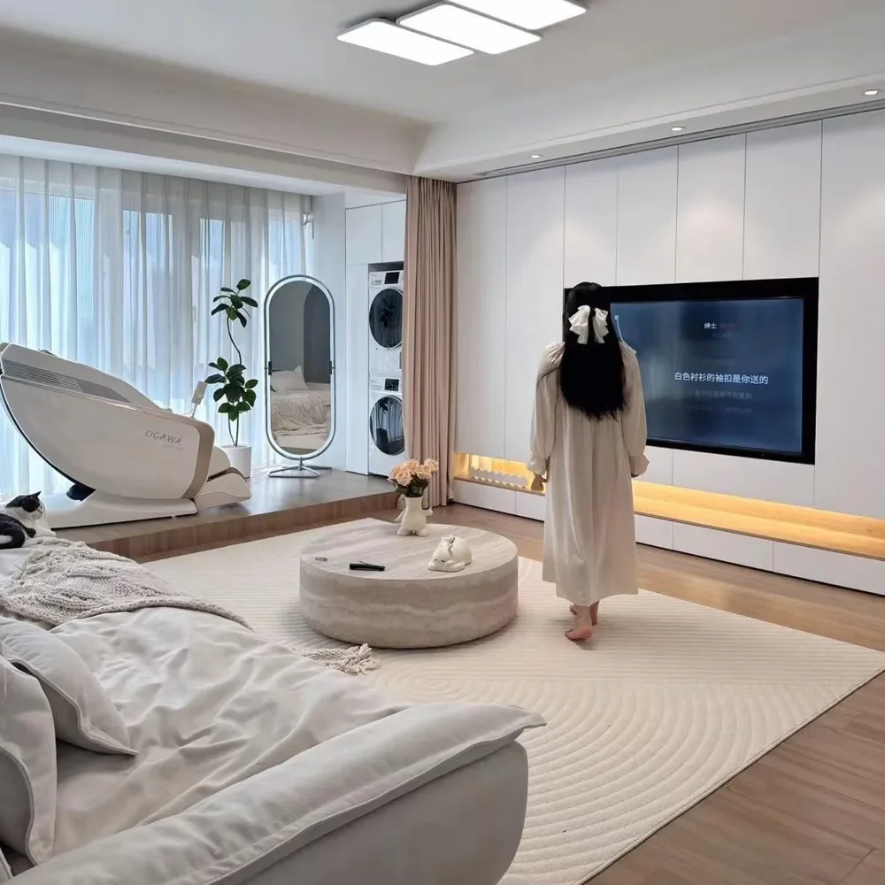 Meja Kopi Bulat untuk Ruang Tamu, Meja Samping Minimalis Modern Pola Mars Palsu Meja Ujung Aksen untuk Apartemen