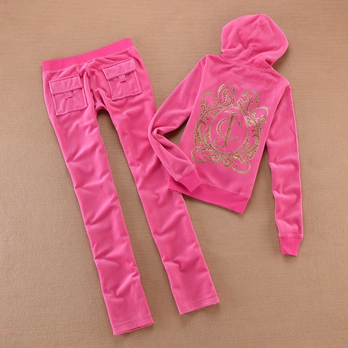 Y2K Velvet Tracksuit 2025 new winter women's casual warm suit sequin decorated hooded jacket + casual velvet trousers 2pc