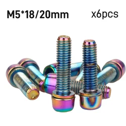 6pcs Bicycle Stem Screw M5*18/20mm Colorful Rainbow Bolt Thread M6*30mm for MTB Road Bike Stem