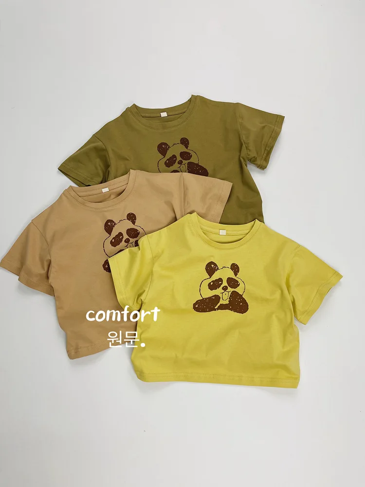 

2024 Summer New Children Short Sleeve T Shirts Cotton Baby Boys Girls Cartoon Panda Print Tops Kids Toddler Loose Casual Tees