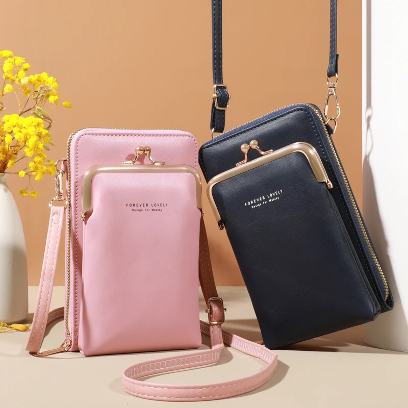 Elegante portafoglio con pochette in pelle reale moderno, sicuro Kiss Lock, sottile e organizzato-perfetto per le donne in movimento borsa a tracolla