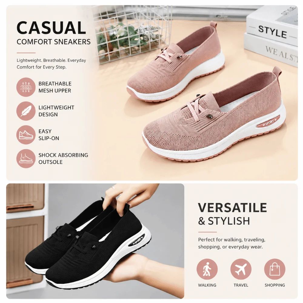 Breathable Women's Walking Shoes Mesh Holes Comfort Casual Sneakers Lightweight Non-slip Slip on Sneakers Travel Outdoor Home