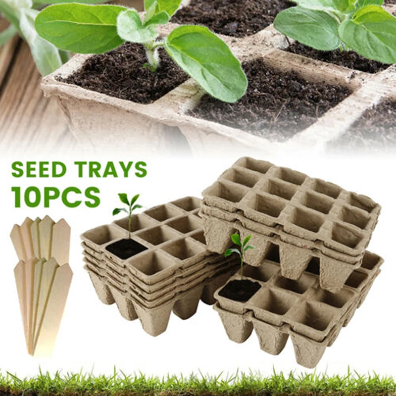 5pcs/10pcs 12cells Seedling Seed Starter Trays Square Nursery Herb Seed Biodegradable Pots Planting Tools Garden Supplies