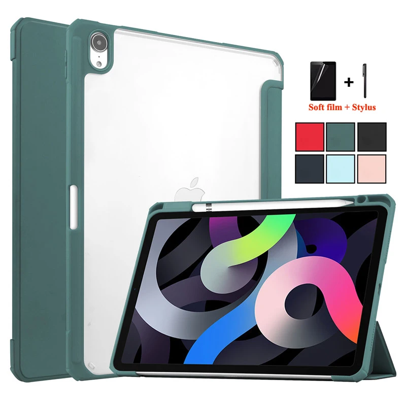 

For iPad Air 5 4 Air5 Air4 Case with Pencil Holder Luxury Transparent Back Smart Cover for Funda iPad Air 5 Generation 2022 Case