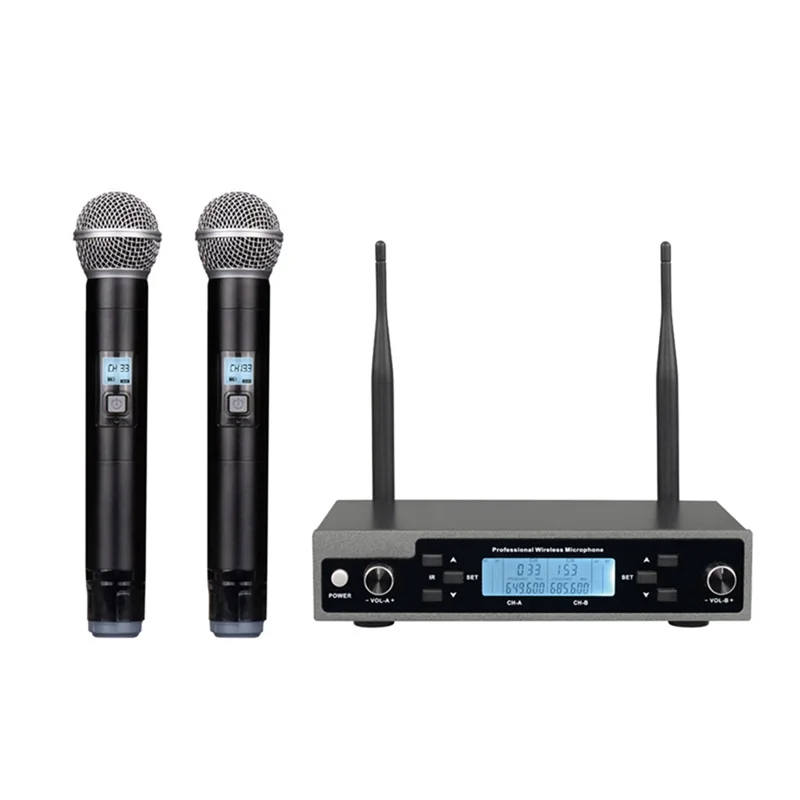 ABNR Professional Dynamic Handheld Microphone Withreceiver One-To-Two Wireless Mic Stage Singing KTV Audio Karaoke System EU Plu