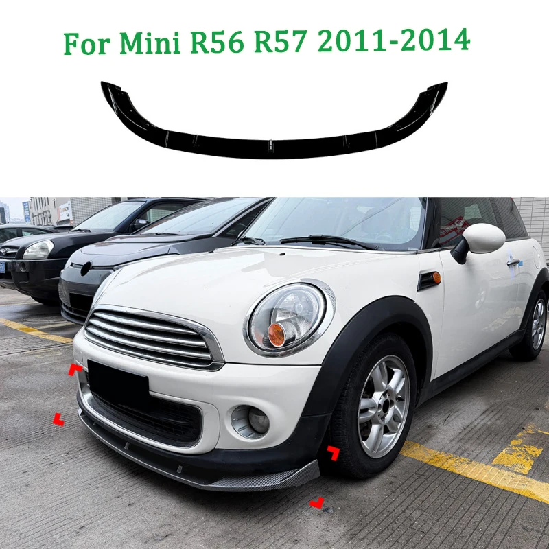 Für Mini R56 R57 2011-2014 3-teiliger Glänzend Schwarzer ABS Auto Frontspoiler & Spoilerlippe Diffusor Karosserie-Kit