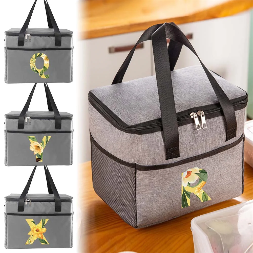 

Thermal Bag Lunch Bag Large Capacity Thermal Insulation Dinnner Bags Floral Printing Series Outdoor Travel Food Storage Bags