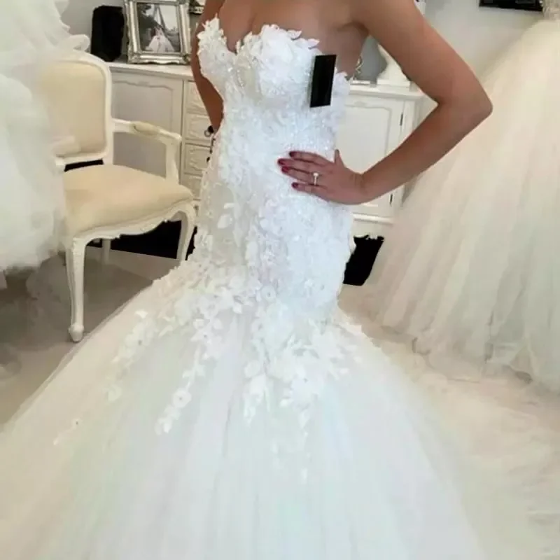 Suknia ślubna Sweetheart syrenka Vestidos De Novia urocze aplikacje tiulowe formalne suknie ślubne Suknia Slubna