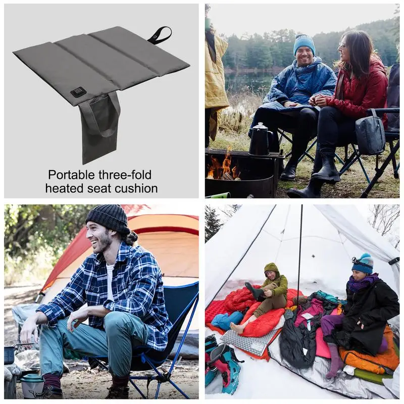 USB Electric Heated Seat Cushion Outdoor Camping Folding  3 Heating Levels Winter Warm Seat Pads for Park Stadium Seats