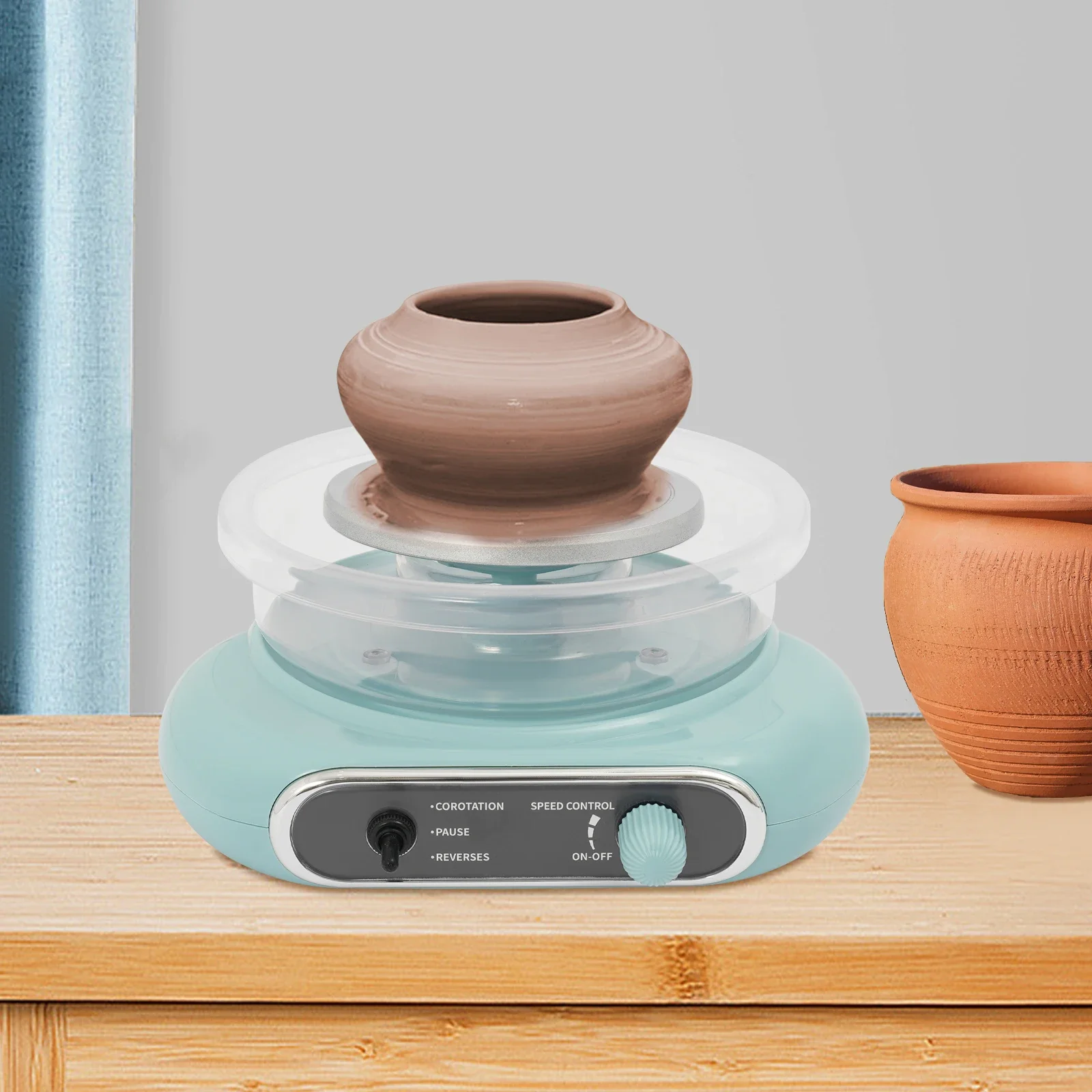 

Mini Electric Pottery Wheel Kit Adjustable Speed & 12cm Turntable Tabletop Clay Art Machine for Home DIY (US Plug, Green Modern)