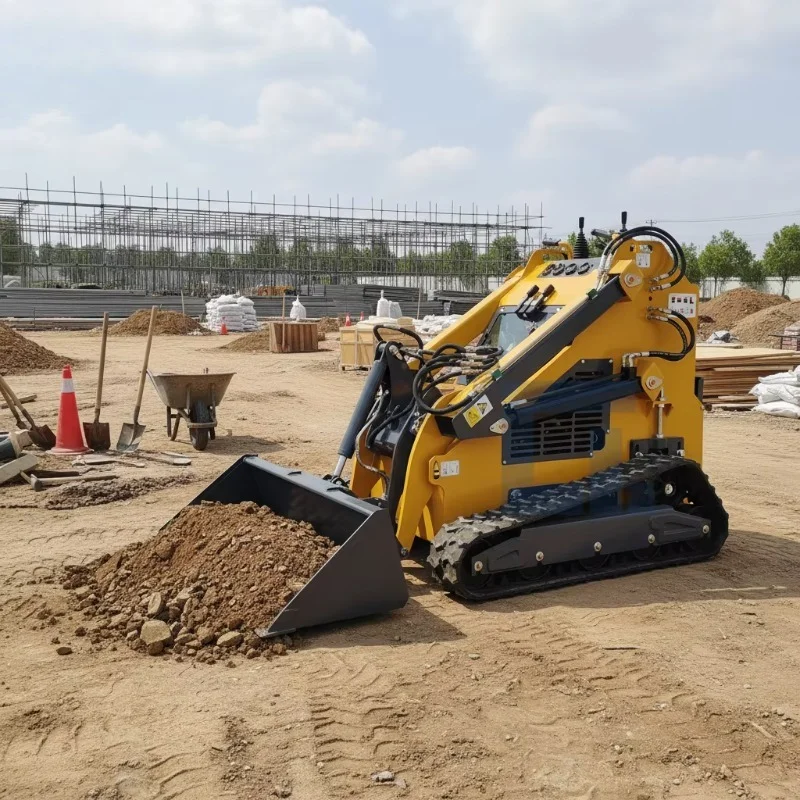 1560mm Unloading Height Mini Skid Steer Loader Mini Skid Steer Loader with tracked buckets with tracked buckets brush cutters