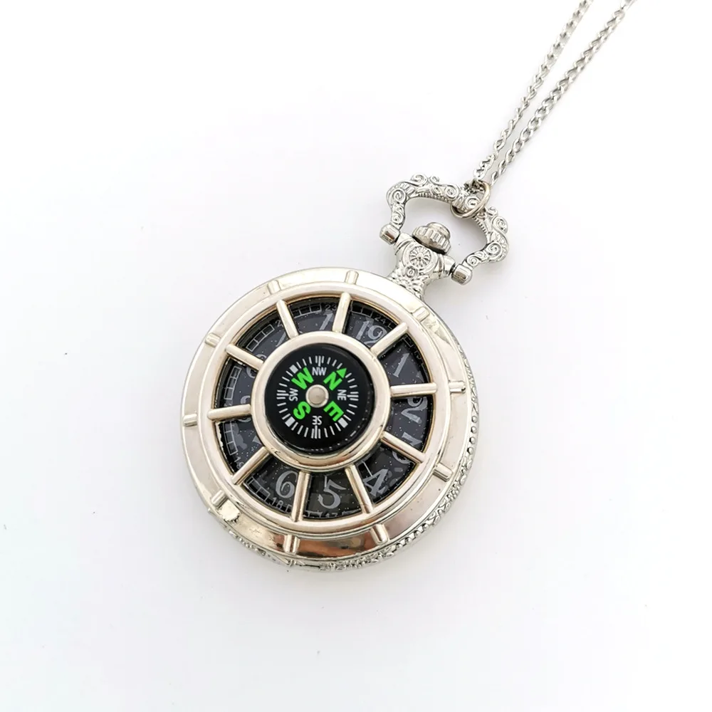 New Style Small Model Compass Quartz Pocket Watch Round Case Pendant Necklace Chain Exquisite Clock For Men Gifts