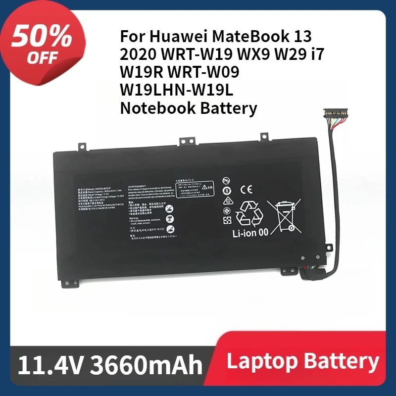 

HB4593J6ECW Аккумулятор для Huawei MateBook 13 2020 WRT-W19 WX9 W29 I7 W19R WRT-W09 W19LHN-W19L Аккумулятор для ноутбука 11,4 В 3660 мАч