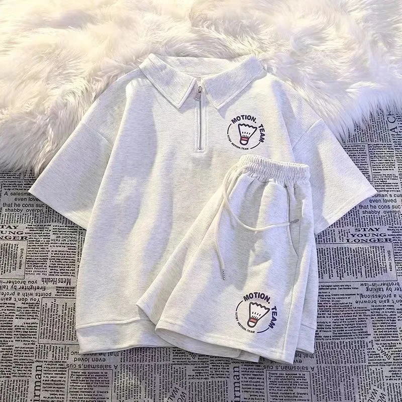 

Harajuku Printed Polo T-Shirt Women Set For Summer 2 Piece Outfit 2025 Japanese Style Clothing Y2K Tshirt Shorts Sport Suit