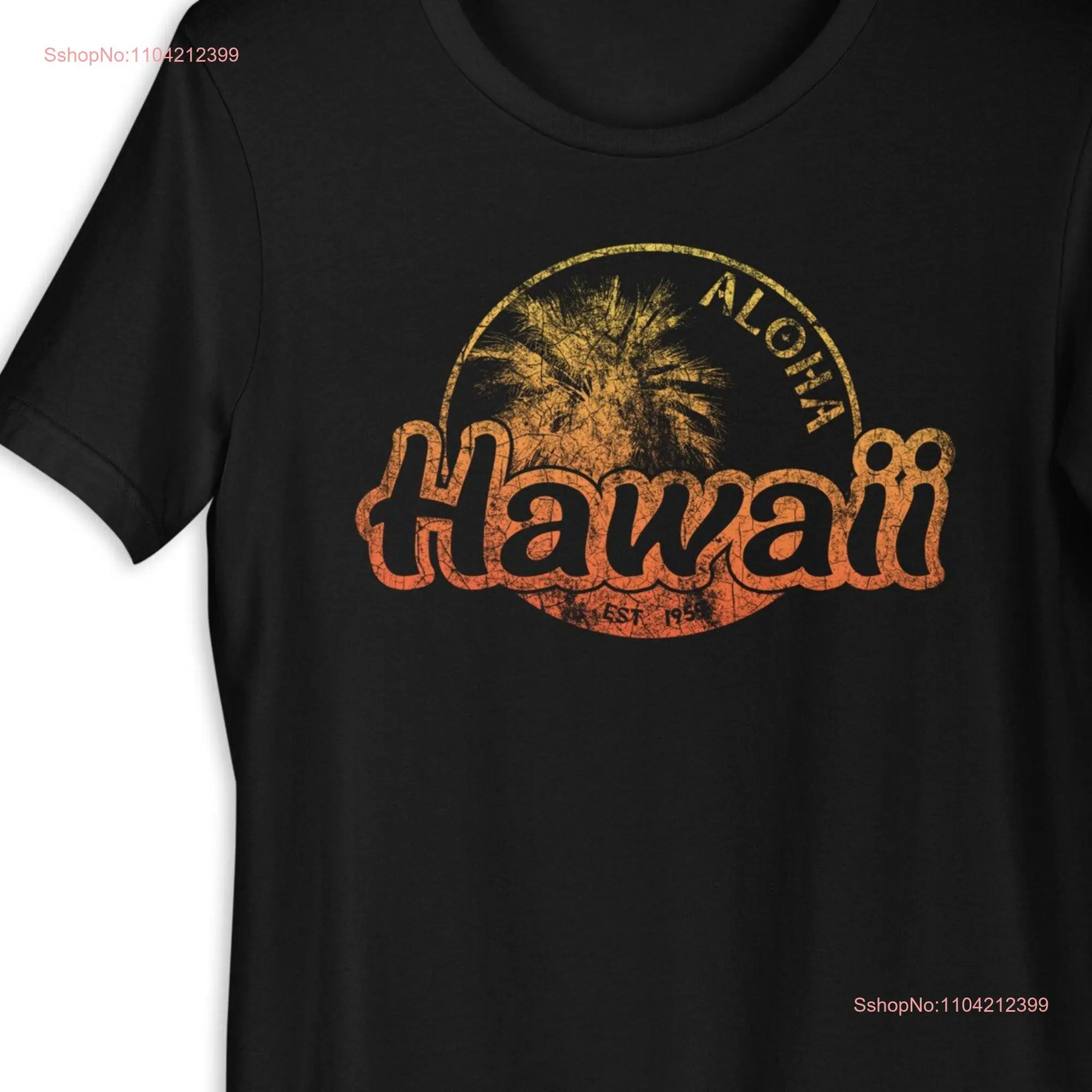 Hawaii Vacation T Shirt Aloha Tiki Vintage Hawaiian Orange and Red Retro Distressed  long or short sleeves
