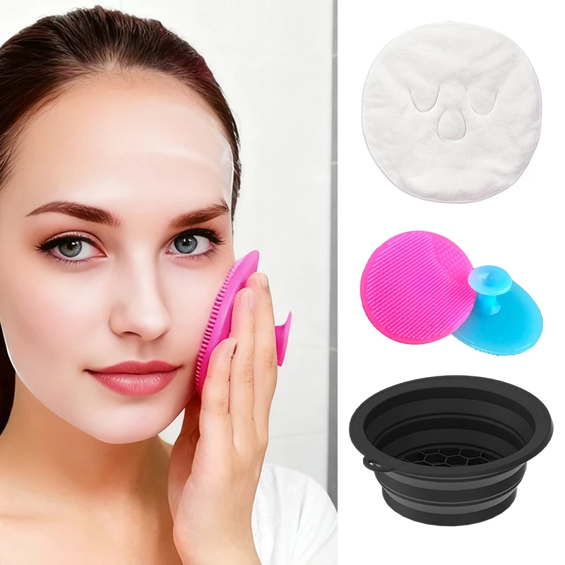 

1Sets Portable Foldable Silicone Ice Basin With Built-in Ice Tray&Cotton Hot Compress Towels Face Massage Beauty Face Care Tools