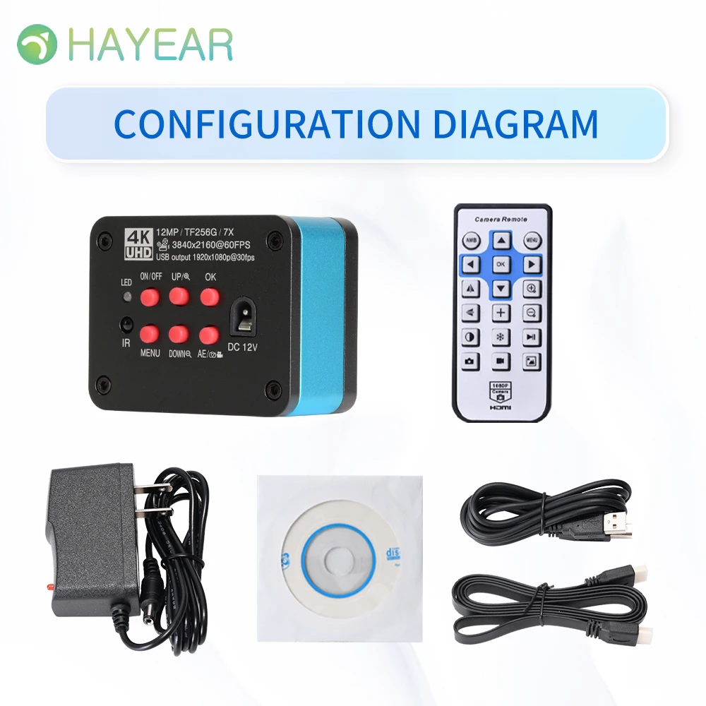 Câmera de microscópio digital HAYEAR 4K C Mount 60FPS HDMI Vídeo eletrônico industrial compatível com Windows/Mac/Linux