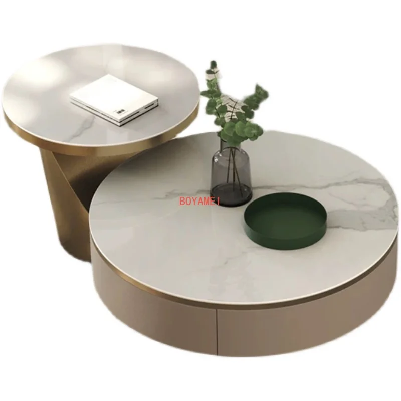 

Luxury slate coffee table round size combination with drawer Creative minimalist designer living room home modern minimalist