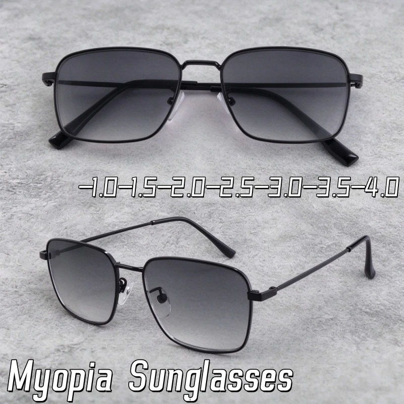 Men's Outdoor Driving Metal Myopia Sunglasses High-quality Comfort Simplicity Black Frame Gradually Graying Film Glasses To -4.0
