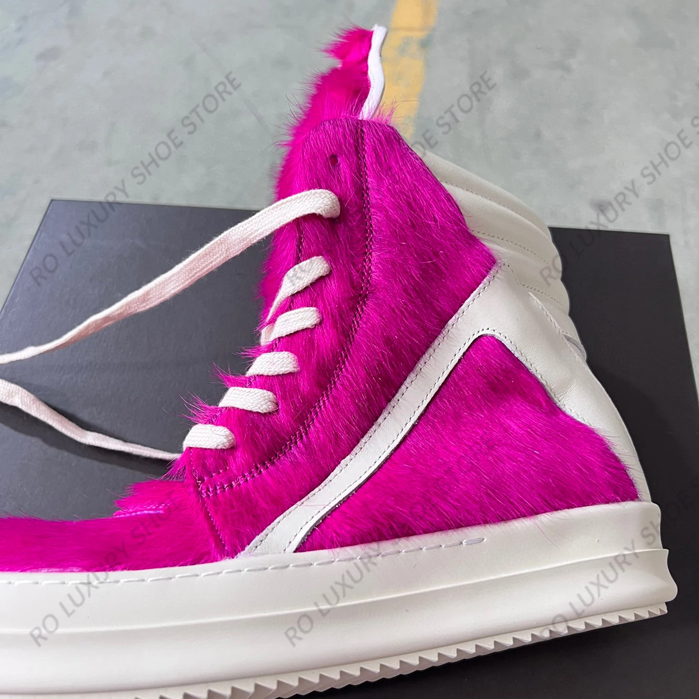 Outdoor Designer Horse Fur Women stivaletto High Top uomo Sneaker Leather Geobasket Rose Red Zip scarpa con plateau con suola spessa di qualità