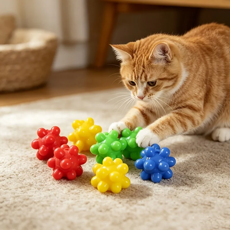 5/50 Stück TPR Elastisches Katzenspielzeug-Set Interaktive Springbälle Zufällige Farben Unterhaltungsartikel für Haustiere Indoor-Spielspielzeug – Detail 9