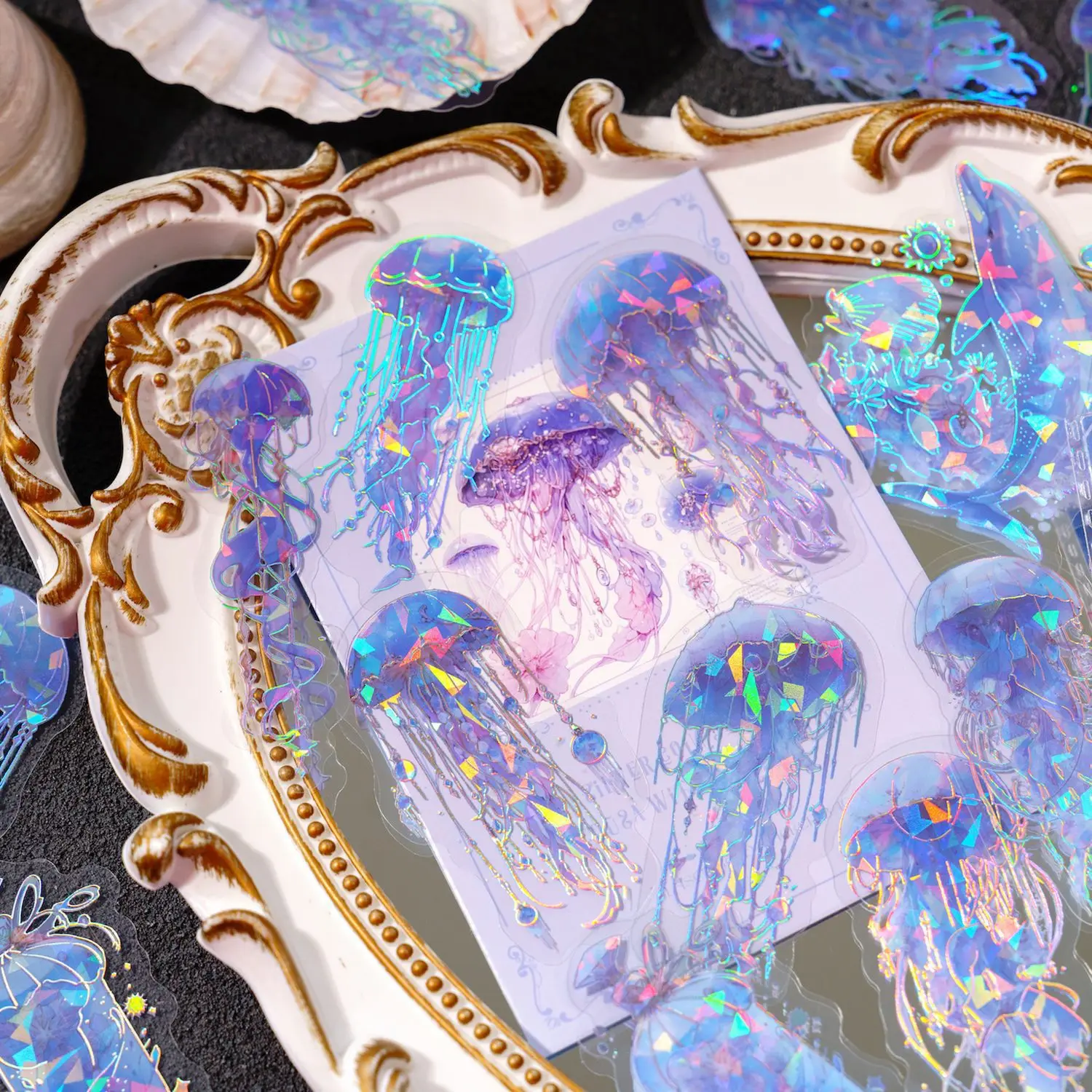 

20Pcs Laser Jellyfish Shell Ocean Scrapbooking Stickers Decorate Supplies Paste Paper DIY Junk Journal Planner Collage Material