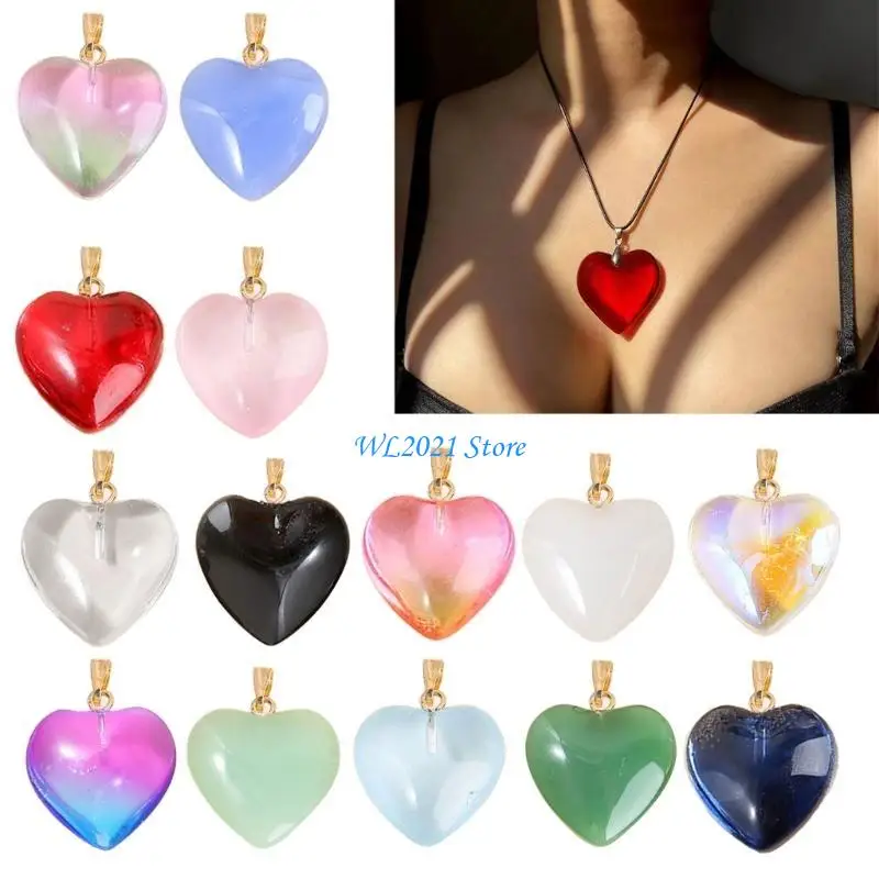

G5GC 5xSweet Heart Pendant DIY Necklace Earrings Crystal Peach Heart Pendant with Hole Heart Pendant for DIY Necklace Making