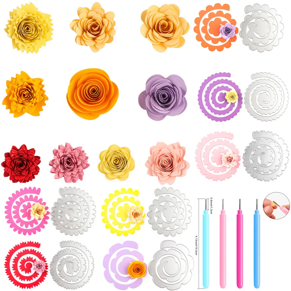 

10pcs/set 3D Large Spiral Rolled Flower Metal Cutting Dies For DIY Scrapbooking Album Decoration Craft Paper Card Making 115mm