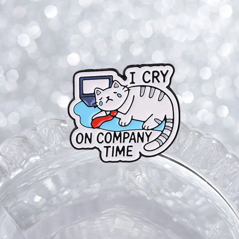 Mushroom Cat Badges I Cry On Company Time Work Crying Kitten Enamel Pin Rottweiler Dog Burnt Out Knight Frog Brooch Accessories