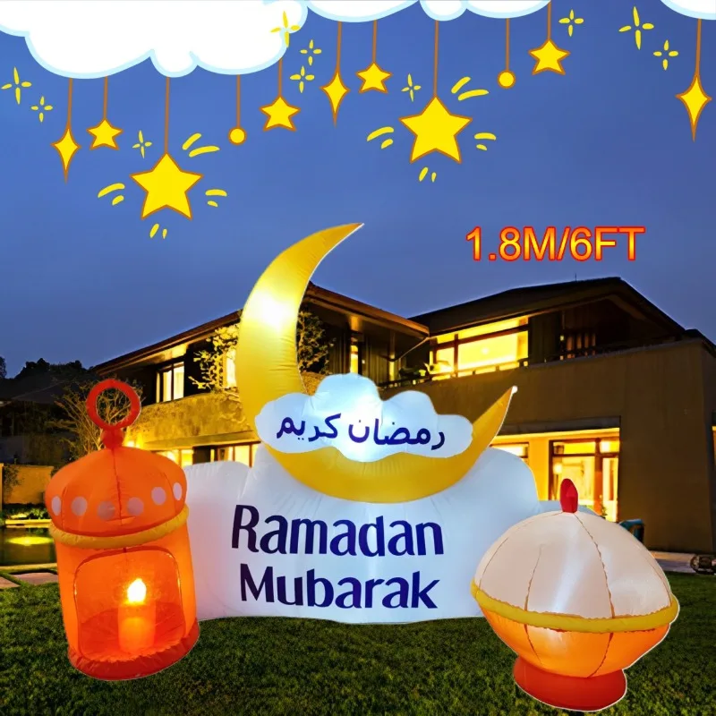 1.8M/6FT Inflatable Toys Middle East Ramadan Moon Candlestick LED Lights Eid Mubarak Model Decorations Outdoor Holiday Ornament