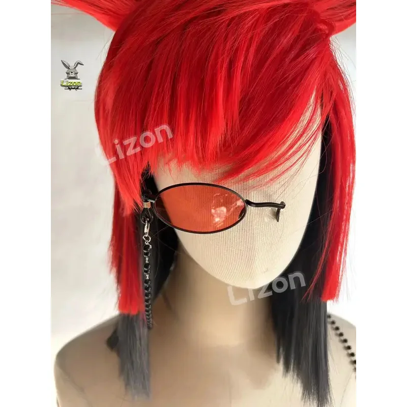 

Парик CyAlastor, аниме, косплей, красные, черные волосы, Alastor, мужской косплей, предварительно гофрированный парик, очки для волос, уши