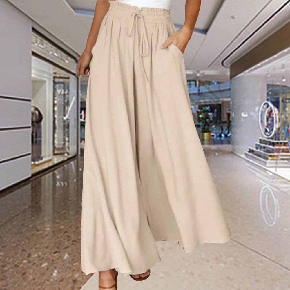 Pantalon taille haute pour femmes, élégant, couleur unie, poches, décontracté, à la mode, pour lieu de travail, polyvalent, jambes larges