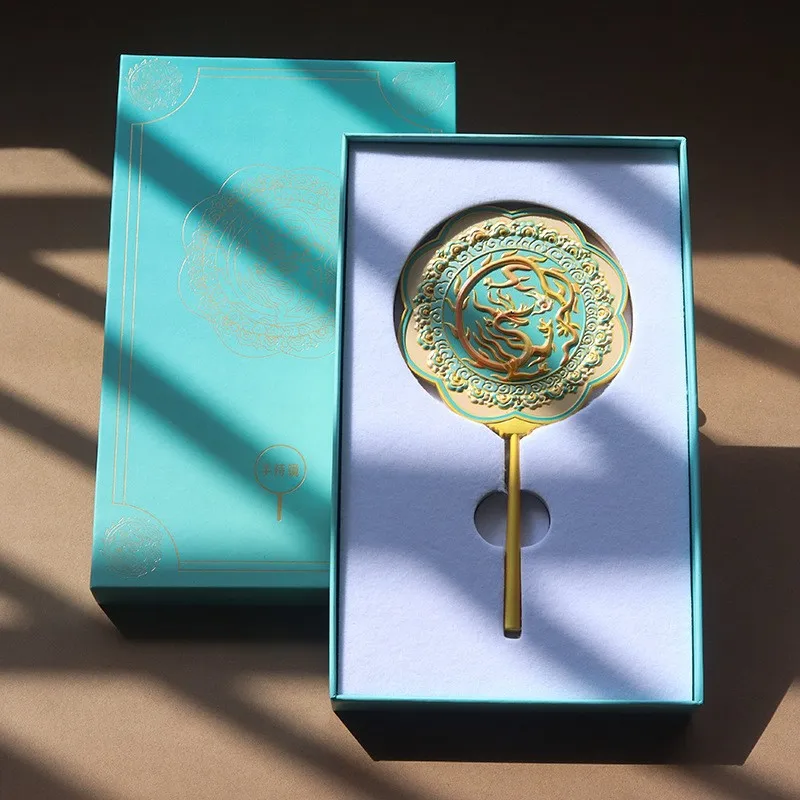 Dunhuang – miroir de maquillage stérique, style chinois, miroir à main texturé papillon, miroir cosmétique en métal, 1 pièce