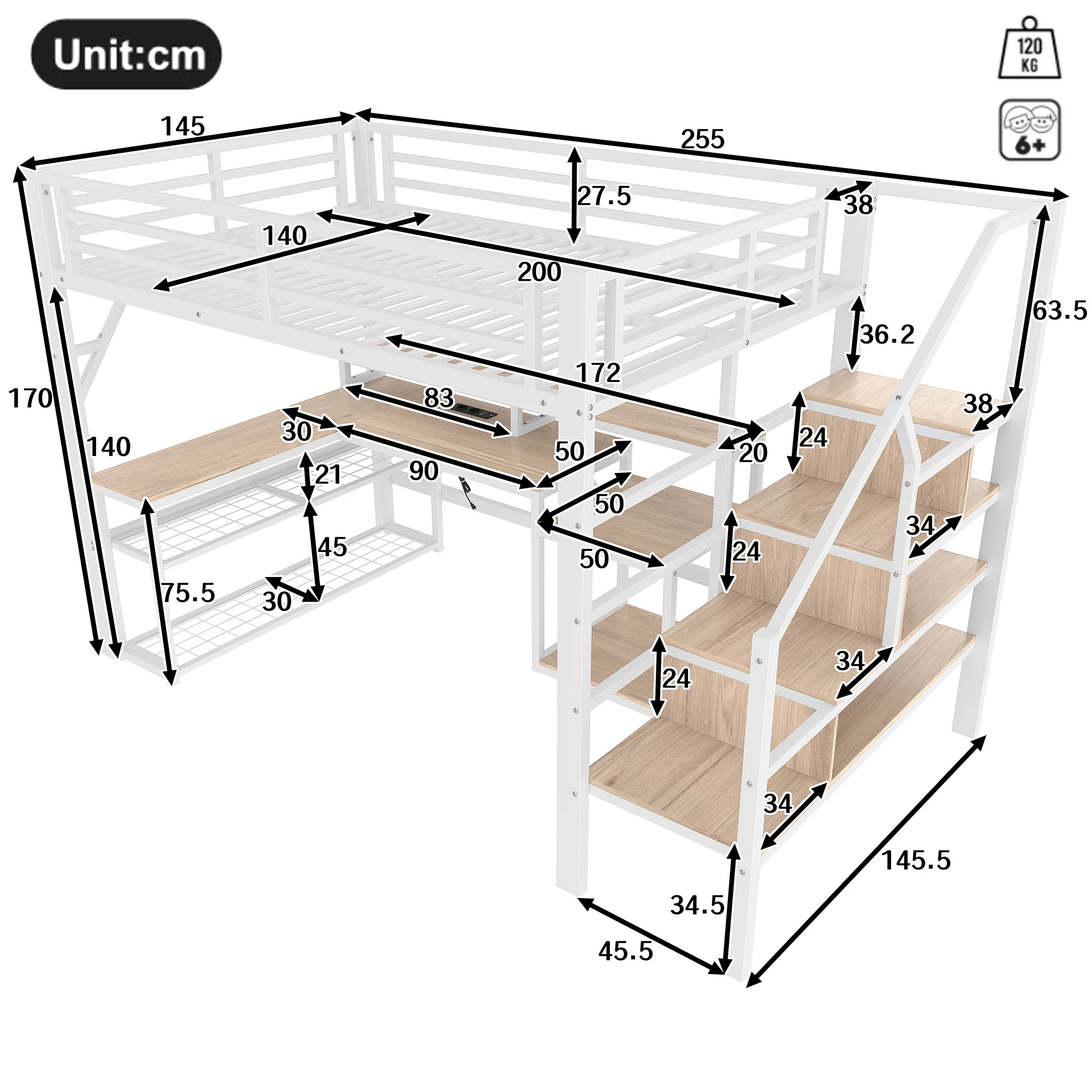 Picture 7: MODFU High Bed 140x200 Gaming bed with desk USB and LED White
