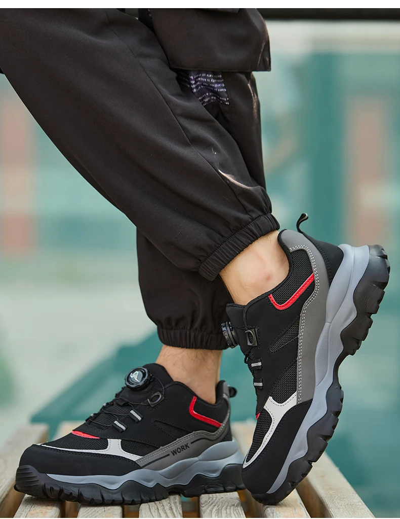 Indestructible Steel Toe Work Shoes for Men Rotating Button Safety Shoes Lightweight Construction Work Safety Shoes
