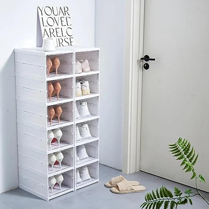 1 Piece Shoe Storage Box Installation-Free Foldable Shoe Organizers With Clear Door Space-Saving Shoe Rack Sturdy Clear Plastic