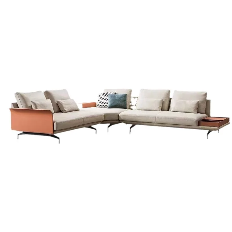 Living Room Home Italian Designer Straight Saddle Leather Armrest Straight Leather Sofa Four-person Corner Sofa